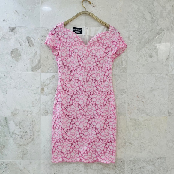 BOUTIQUE MOSCHINO {8} Pink Lavender Dress Cap Sleeve Fitted - Picture 1 of 10